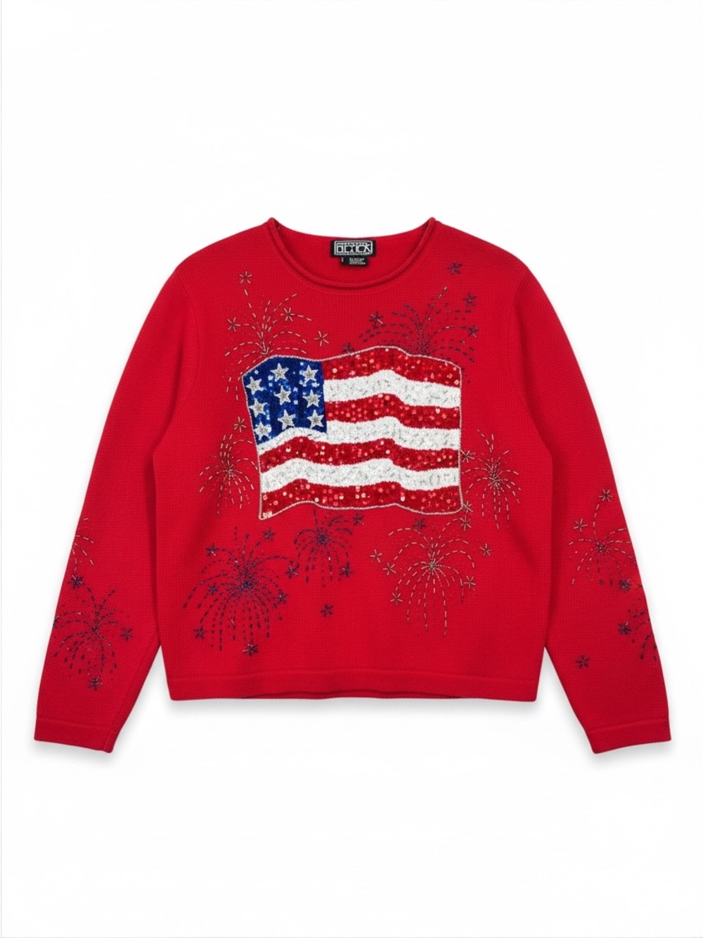 VTG Berek Patriotic American Flag & Fireworks Sweater Red Size Large
